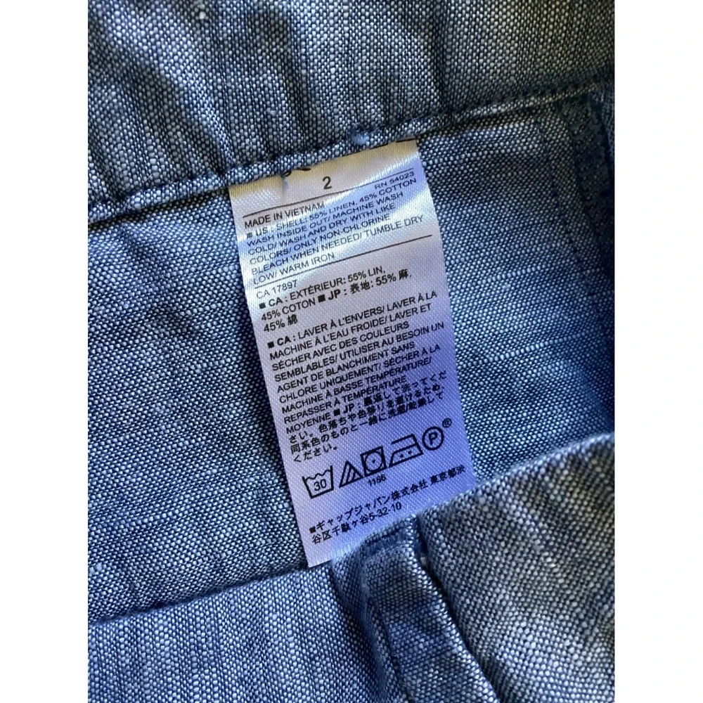 Banana Republic Martin Fit Blue Linen Cotton Straight Leg Pants Women Size 2